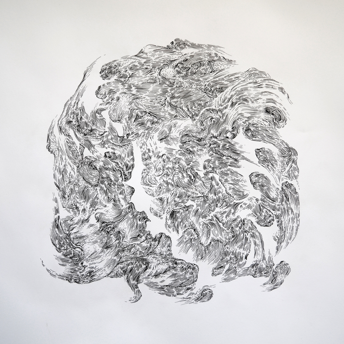 Turbulence III – 700x700mm – ink pen on bristol board