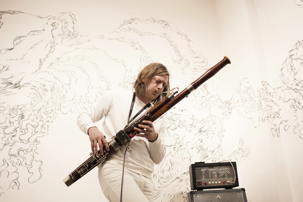 Fritz Brückner playing bassoon @ the equilibrium exhibition - photo by Ana Baumgart