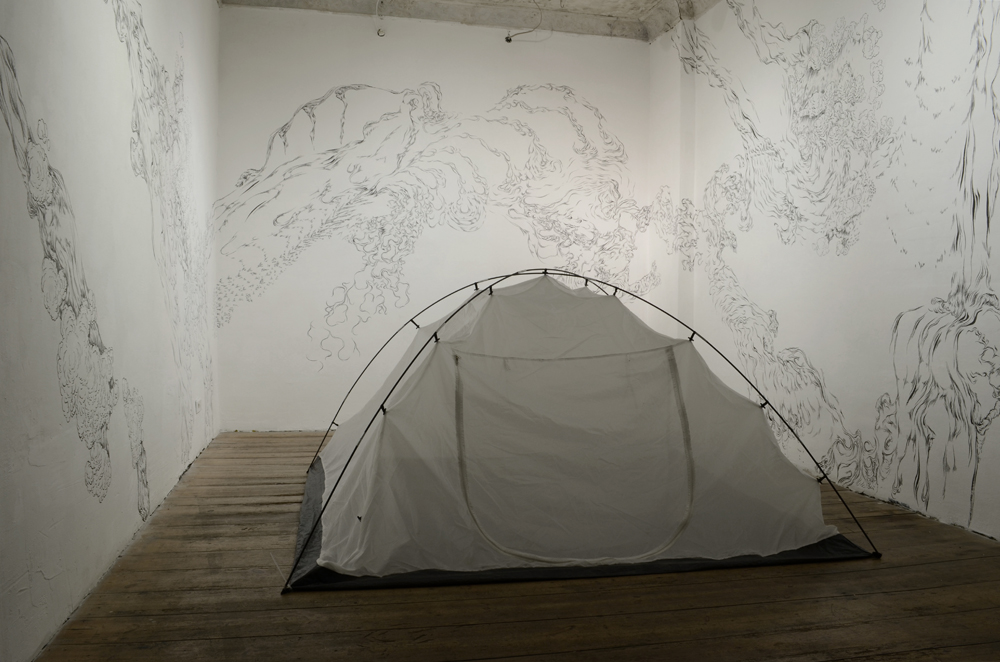 atrist in the tent talk - finishing installation after seven day performacne